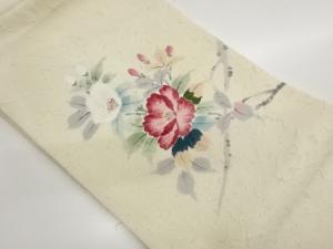 作家物　ひげ紬手描き椿模様名古屋帯